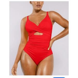 SHAPELLX One Piece Swimsuit Women’s Sz S Red Cut Out Front Shaping NWT Sculpt